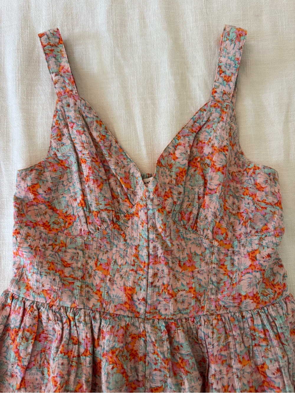 American Eagle Orange Smocked Top with Multicolor Trim Romper